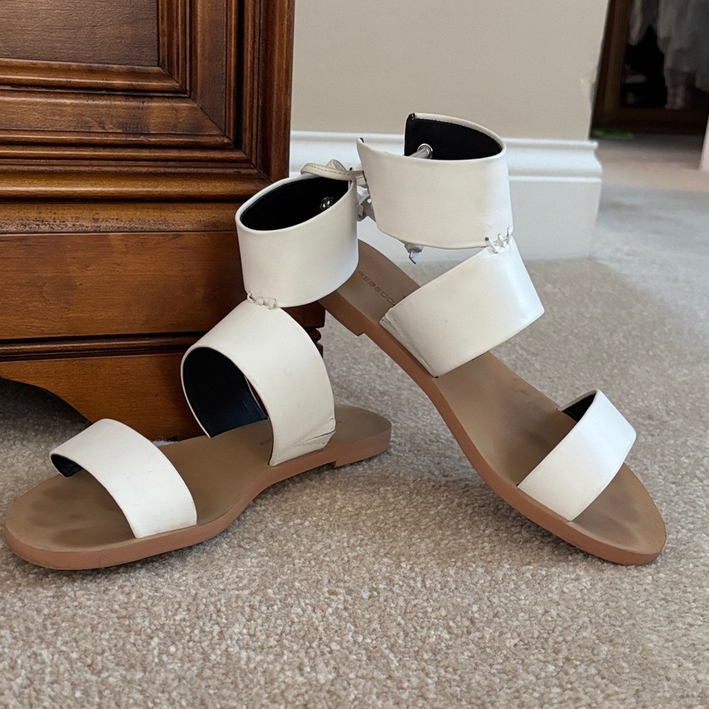White leather Strappy Sandals. Rebecca Minkoff. Size 6 1/2. Fits like a 7
